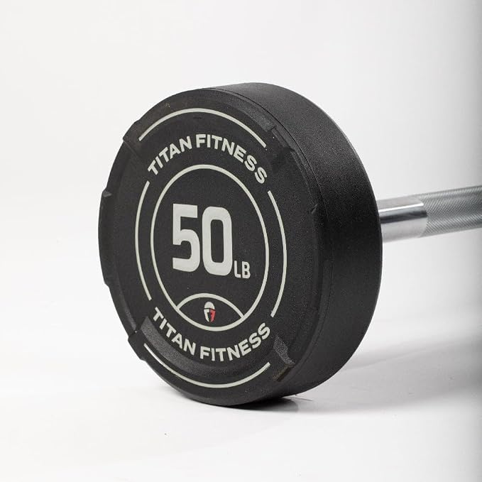 Titan Fitness Rubber Curl Fixed Barbells, Pre-Loaded Weight Bar for Strength Training & Weightlifting