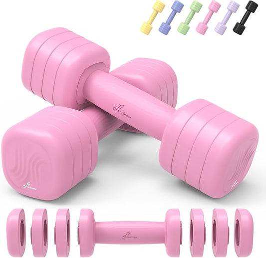 Adjustable Dumbbell Set of 2: Sportneer 4 in 1 Free Weights Dumbbells Set for Women, Hand Weights for Women at Home, Available in 5 lb × 2 and 10 lb × 2 Sets with Soft Rubber Handle for Home Gym Exercise Training