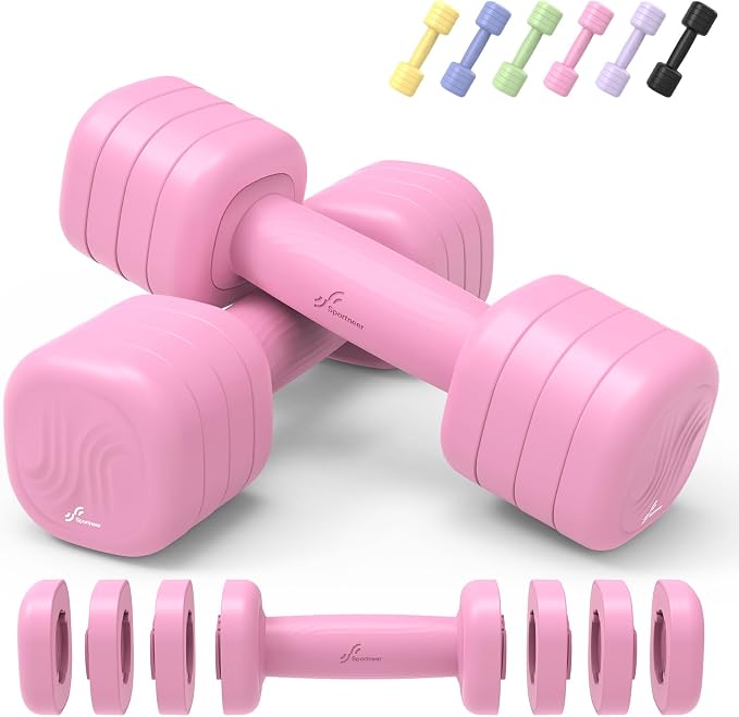 Adjustable Dumbbell Set of 2: Sportneer 4 in 1 Free Weights Dumbbells Set for Women, Hand Weights for Women at Home, Available in 5 lb × 2 and 10 lb × 2 Sets with Soft Rubber Handle for Home Gym Exercise Training