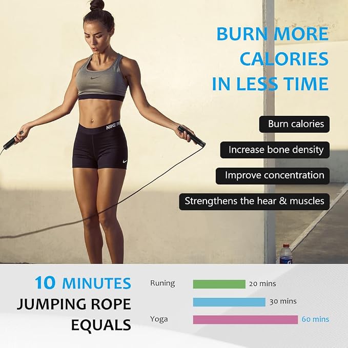 Jump Rope, HANDIO jump ropes 1/2 lb Weighted Jump Rope for Boxing, Cardio, Crossfit Workout, 8~10ft Range Adjustable Length Steel Ropes with Ball Bearings and Metal Handles, Jumpropes Suitable for Men