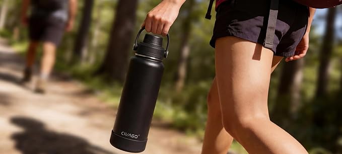 CIVAGO 40 oz Insulated Stainless Steel Water Bottle with Removable Straw | Large Leakproof Metal Water Jug, Sports Thermal Flask Cup with Bucket Handle, Silicone Boot, Dishwasher Safe, BPA-Free, Navy