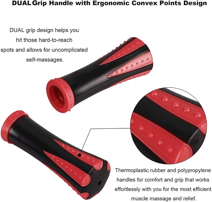 YANSYI Professional 9-Roller Deep Tissue Massage Stick - Portable Muscle Recovery Roller for Athletes, Relieves Post-Workout Soreness & Leg/Back Pain - Portable Physio Tool (Red)