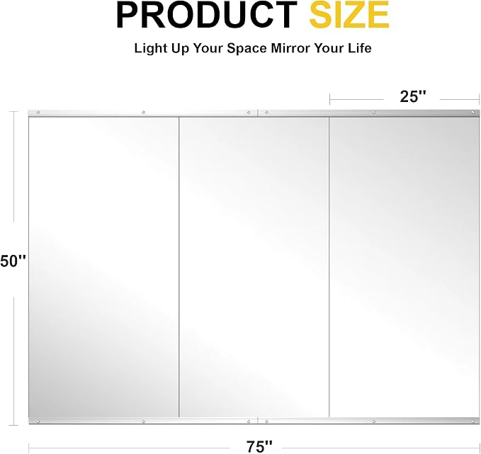 Home Gym Mirrors for Wall, 50”x25”x3 PCS Large Workout Mirrors for Home Gym | Tempered Glass, HD Reflection, Full Length Frameless body mirror for Home Gym, Garage, Yoga, Dance, Bedroom(Silver)
