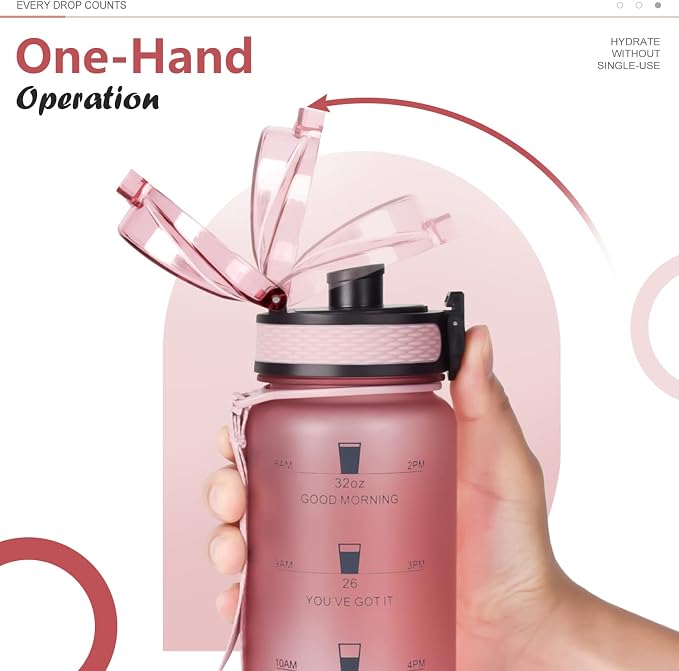 Opard Zip 32oz Plastic Water Bottle Dishwasher Safe, Leakproof Flip-Top Lid, BPA Free Tritan, Wide Mouth Reusable Sports Water Bottle for Gym Hiking Commuting Outdoor Travel and School