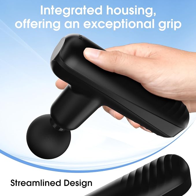 Mini Massage Gun, Powerful Yet Small Quiet Percussion Muscle Massager | Best Balance of Power and Size, Handheld but not Palm-size with Brushless Motor, 4 Interchangeable Heads, Type-C Rechargeable