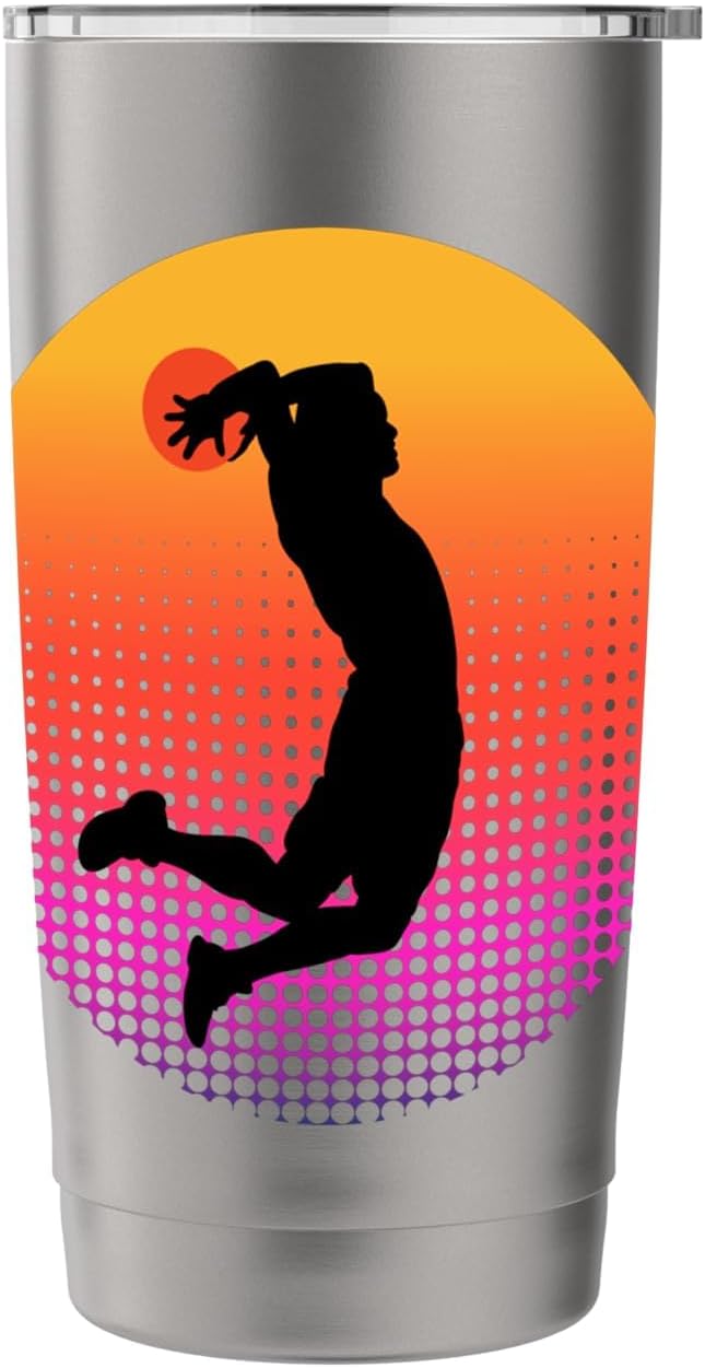 Basketball Game Hoop Slam Dunk Ball Retro Sunset Player Gift Stainless Steel Insulated Tumbler