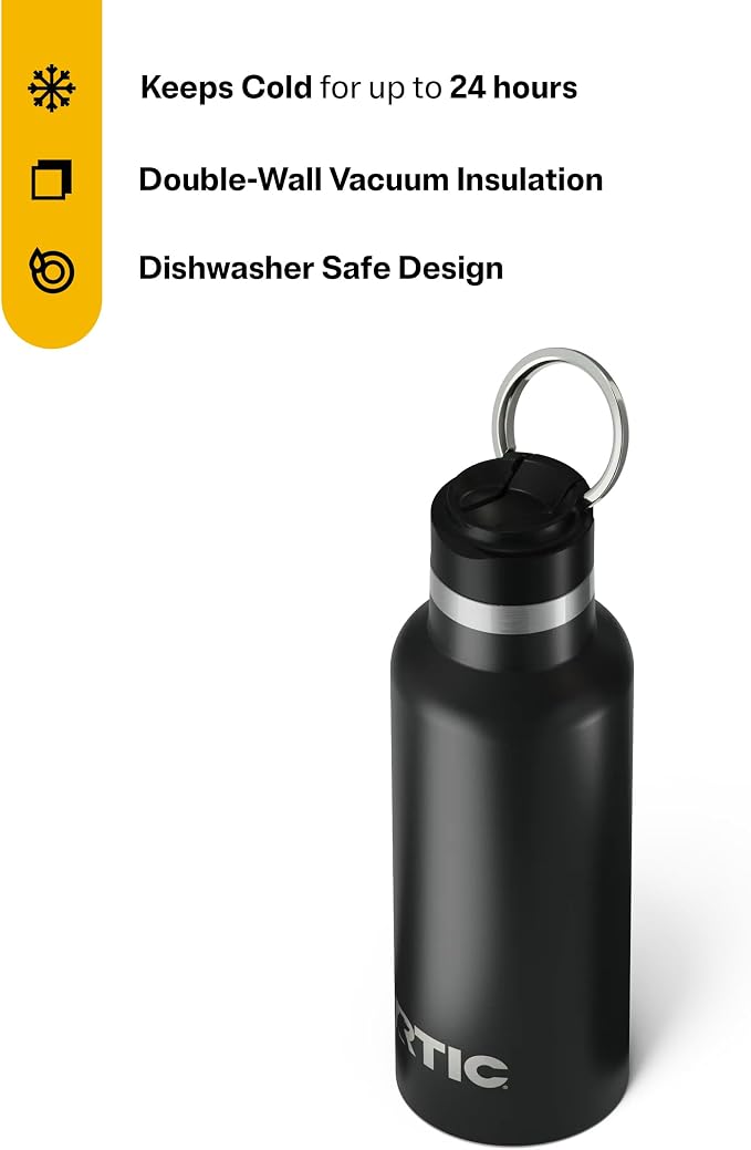 RTIC 16oz Journey Water Bottle, Ceramic Lined, Black | Stainless Steel Metal, Insulated for Hot and Cold Drinks, Sports, Travel and Camping