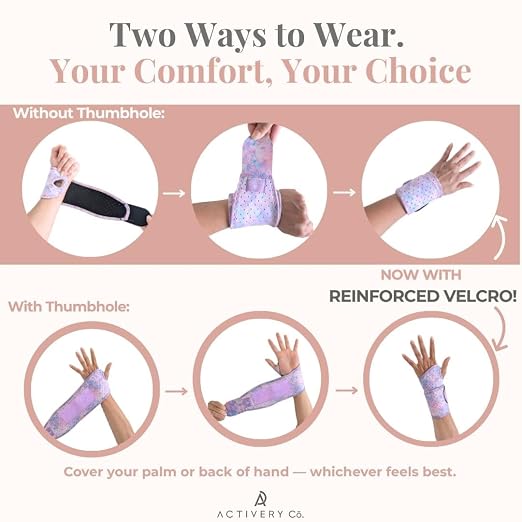 Carpal Tunnel Wrist Brace Left Hand, Right Hand for Women, Day or Night Compression Wrist Support Brace for Fitness, Keyboard Use, or Overnight Support, 2 Pack, Purple Tie Dye Print
