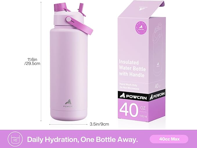 POWCAN 40 oz Insulated Water Bottle with 2-in-1 Straw and Spout Lid, Keep Cold 24H, Leak-Proof, BPA-Free, Double Wall Stainless Steel Water Bottle for Sports, Travel, Gift, School (Heirloom Garden)