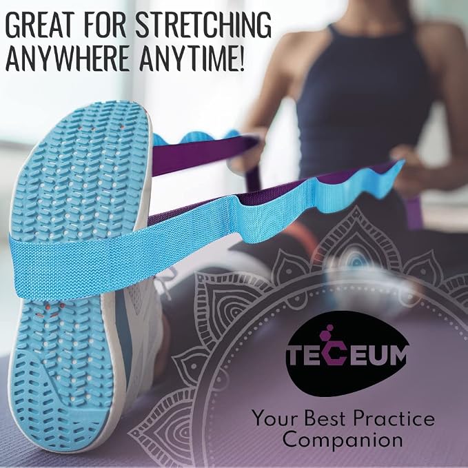 TECEUM Stretching Strap with 10 Loops for Physical Therapy & Rehab | Non-Elastic Yoga Stretch Band for Hamstring, Leg, Hip & Knee Rehab, Pilates, Flexibility & Mobility Exercises for Men & Women