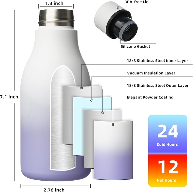 BJPKPK 12oz Insulated Water Bottle, Stainless Steel Bottle with Carry Strap | Keep Cold & Hot Vacuum Insulation, Leak-Proof BPA-Free Design, Slim Bottle Fits Most Cup Holders for Gym, Office & Travel