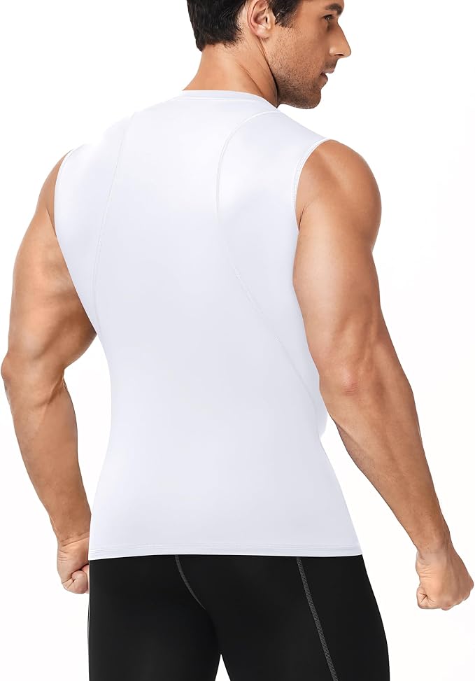Men's Compression Shirt Sleeveless Athletic Workout Tank Tops Quick Dry Muscle Undershirts for Gym Running