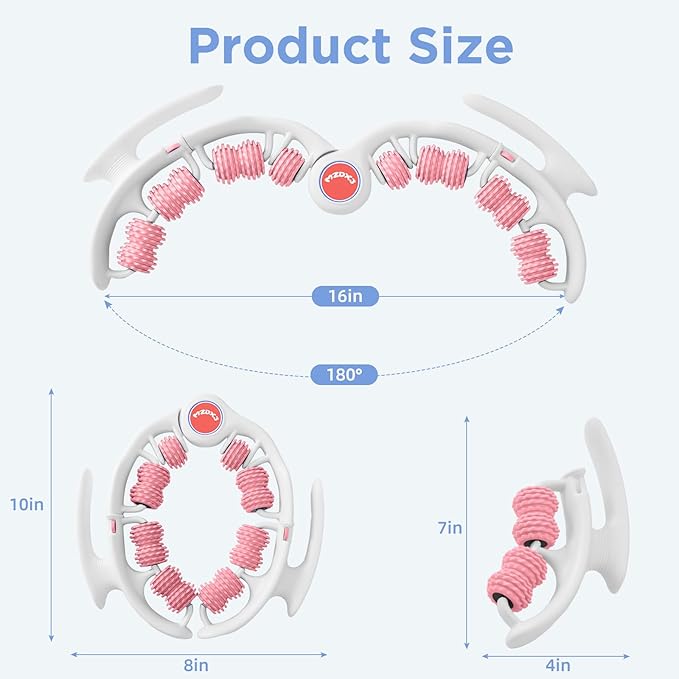 Cellulite Massage Tool - Lymphatic Drainage Massager - Muscle Roller, Deep Fascia Massage, Dimpled Skin Removal, Legs/Thighs/Buttocks, Anti-Cellulite Roller, Smooth Skin (14 Wheel - Pink)