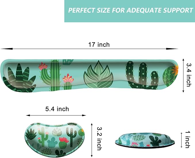 Keyboard Wrist Rest Mouse Wrist Support Set, Memory Foam Wrist Rest Pad for Computer Laptop Keyboard Mouse, Ergonomic Wrist Cushion Support for Typing Pain Relief, Gaming Home Office, Cactus