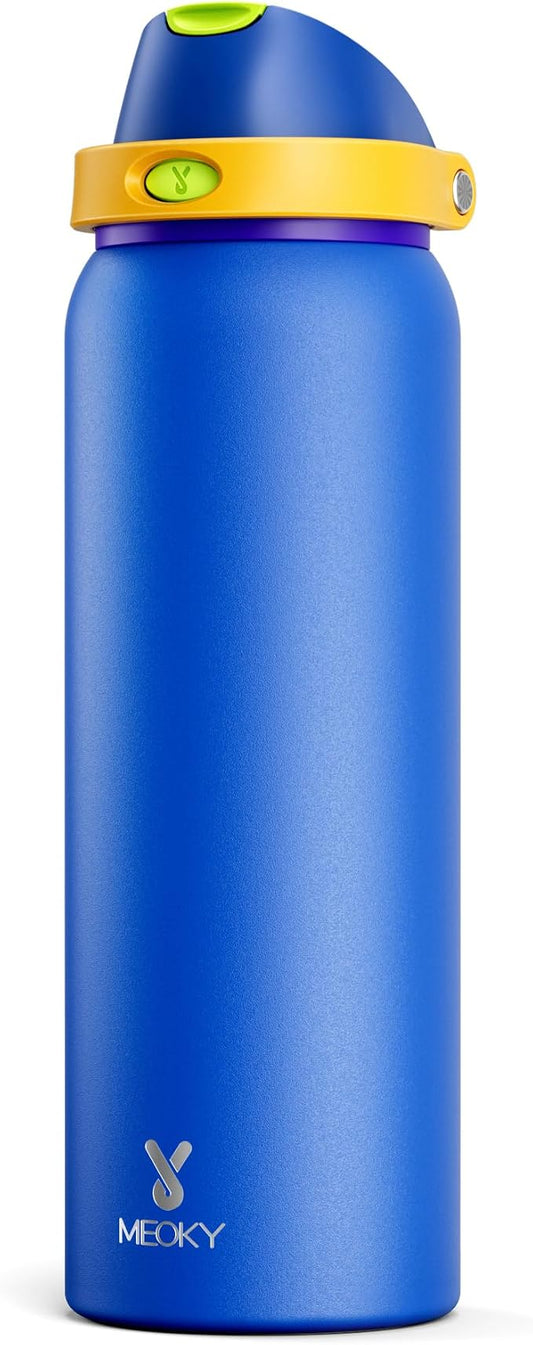 40 oz Insulated Water Bottle for Men: Meoky Stainless Steel Water Bottle with 2-in-1 Straw and Spout Lid - Leak Proof, Cold for 24 Hours, Protective Silicone Base, BPA-Free for Sports Gym, Sapphire