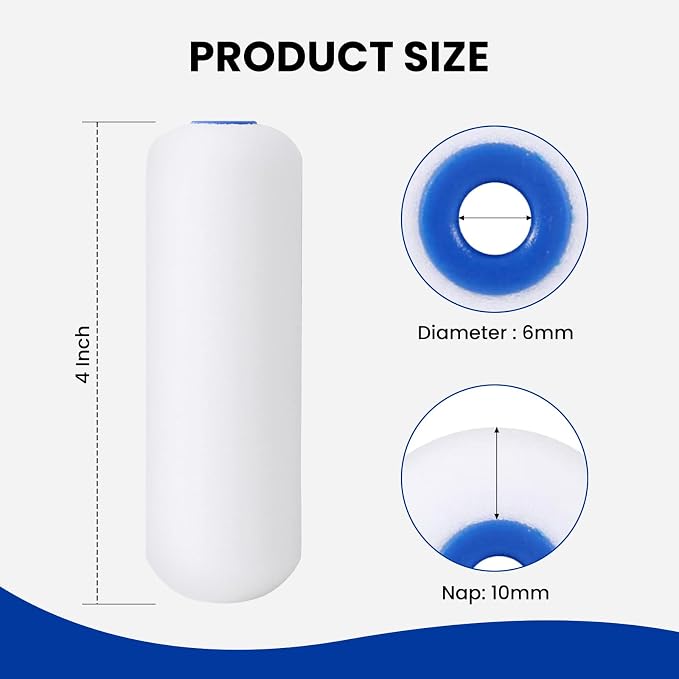 Mister Rui 4 Inch Foam Paint Roller Covers, 10-Pack for Cabinets & Doors | High-Density Foam for Smooth Finish on Furniture, Trim and DIY Projects. Works with Oil and Water-Based Paints