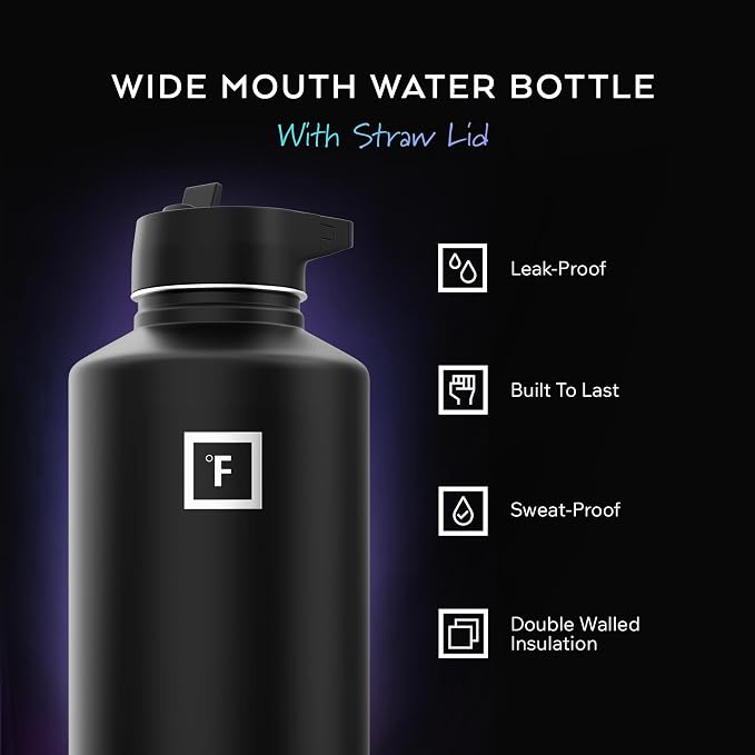 IRON °FLASK 64 oz Wide Mouth Water Bottle with Straw | Insulated Half Gallon Water Bottle with Leakproof Straw Lid - BPA Free, Cold 24 Hrs, Sweat Free (Desert Oasis)