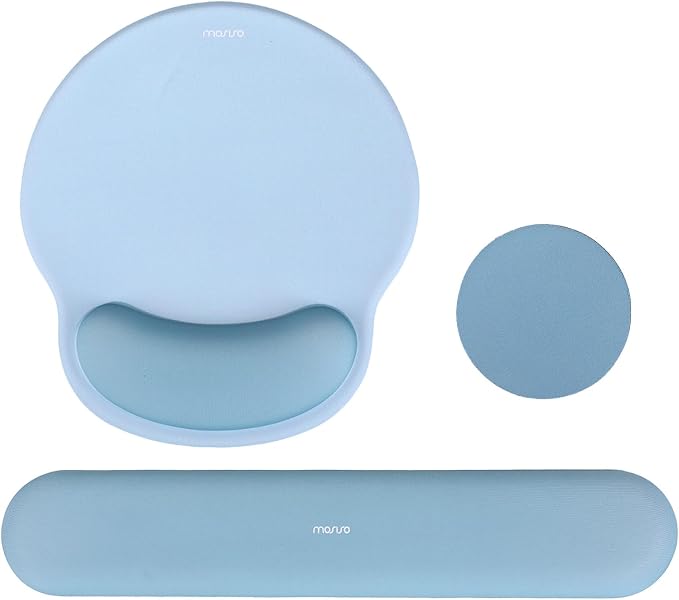 MOSISO Wrist Rest Support for Mouse Pad&Keyboard Set, Air Blue | Circle Curved Ergonomic Mousepad Non-Slip Base Home/Office Pain Relief&Easy Typing Pad with Soft Cloth&Silicone Lining