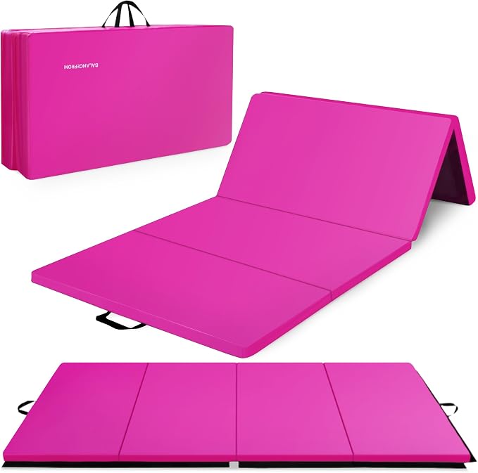 BalanceFrom 10x4 Feet 4-Panel Folding Gymnastics Mat – 2-Inch Thick Pad with Vinyl Surface and Carrying Handles for Tumbling, Yoga, Pilates, Home Workouts, and Martial Arts