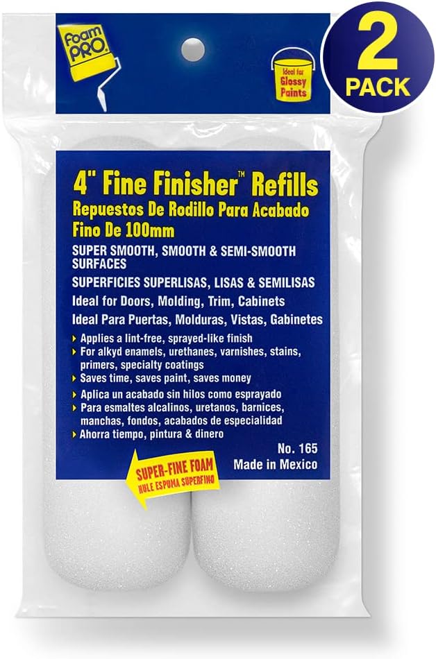 FOAM PRO 00165 4-Inch Roller Oils and Clears Refills, Fine Finish, 2-Pack