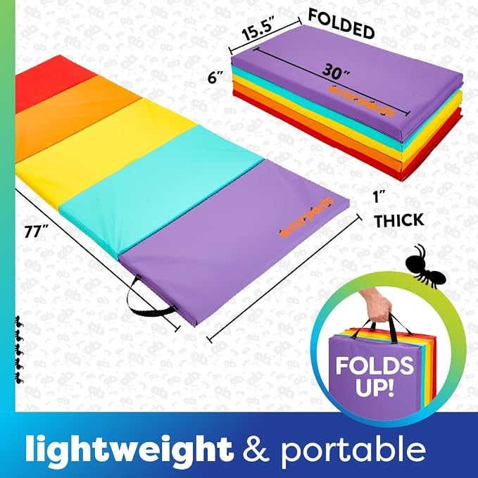 Antsy Pants Tumbling Mat for Kids – Gymnastics Mat, Easy to Clean, Sturdy, Foldable Tumbling Mats, Padded, Lightweight, Portable, Gymnastics Equipment for Active Play