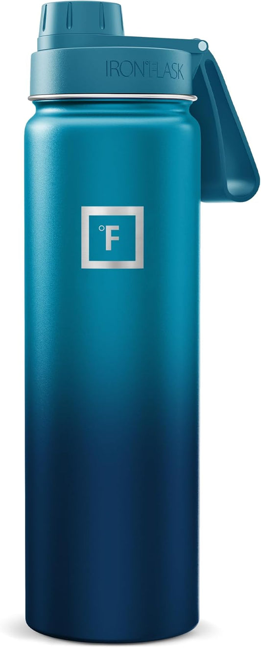 IRON °FLASK 24 oz Wide Mouth Water Bottle with Spout | Insulated Stainless Steel Sports Water Bottle with Leakproof Spout Lid - BPA Free, Cold 24 Hrs, Sweat Free (Dark Night)