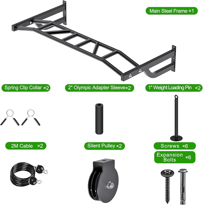 SELEWARE 48'' Heavy Duty Wall Mount Pull Up Bar with Cable Pulley System | Multi-function Chin up Bar with Cable Pulleys LAT Pulldown Attachments Heavy Bag Hanger for Home/Garage Gym Strength Training