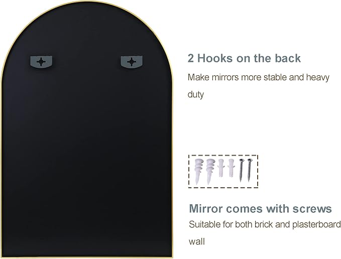 Arched Bathroom Mirror for Wall, 36" x 24" Metal Frame Vanity Mirror, Black | Aluminium Alloy Frame, HD Shatterproof Glass, for Bathroom Over Sink , Entryway, Bedroom, Living Room