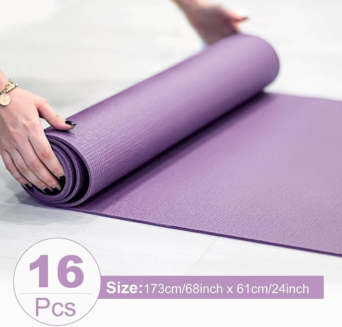 Funtery 3 mm Thin Yoga Mats Bulk, 68 x 24 Inches Lightweight PVC Exercise Mats Non Slip Workout Fitness Pads for Yoga Pilates Stretching Classes Gym Home Studio