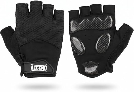 Aegend Half-Finger Cycling Gloves, Anti-Slip Shock-Absorbing Padded Palm, Breathable Mesh for Biking, Fitness and Outdoor Activities (Black)