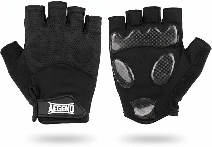 Aegend Half-Finger Cycling Gloves, Anti-Slip Shock-Absorbing Padded Palm, Breathable Mesh for Biking, Fitness and Outdoor Activities (Black)
