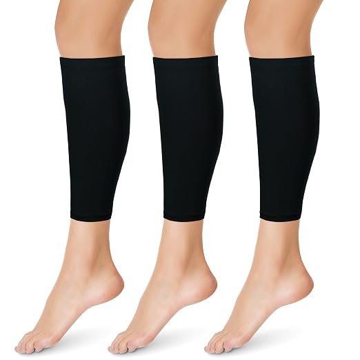 3 Pairs Calf Compression Sleeves for Men And Women Football Leg Sleeve Footless Compression Sock for Running Athlete Cycling (Black, Medium)