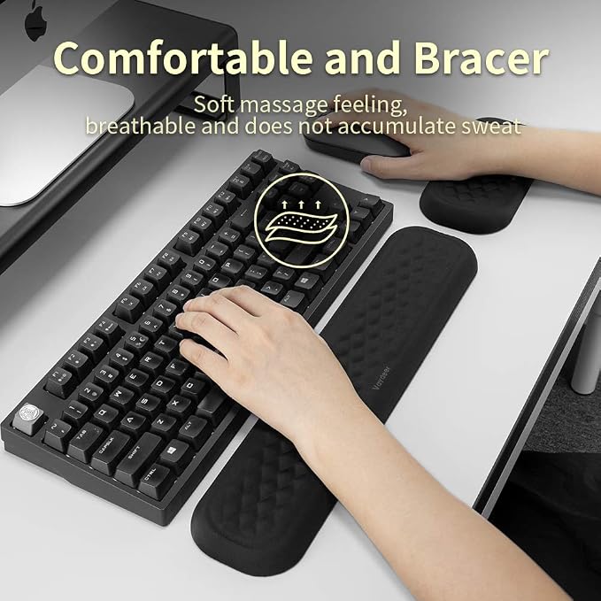 Vaydeer Wrist Rest for Keyboard and Mouse, Computer Ergonomic Wrist Support Pad Set, Soft Memory Foam Arm Cushion for Desk, Palm Hand Office Gaming Laptop Typing-Medium