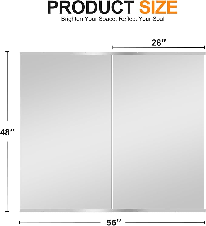 Delma Home Gym Mirror, 48''x28''x2PCS Silver Wall Mounted | Large, Frameless, Tempered Glass, For Home Gym, Garage, Bedroom, Bathroom