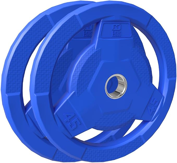 Color Coded 2-Inch Rubber Coated Olympic Grip Plate for Barbell,Solid Cast Iron Weight Plates for Strength Training, Weightlifting, Home Gym, 2.5/5/10/15/25/35/45 LB, Single and Pair