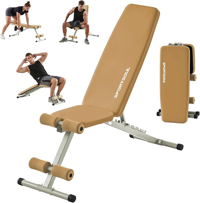 SPORTSOUL 880LB Weight Bench, 8-Position Backrest Adjustable Workout Bench | Foldable Weight Bench for Home Gym Strength Training – Incline Decline Flat, Compact for Small Space Apartment Room Garage