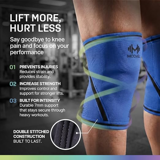 Modvel Strength 7mm Knee Sleeves (Pair) for Weightlifting & Powerlifting (USPA, IPL Approved) | High-Performance Knee Compression Support For Squats, Weight Lifting - Men and Women