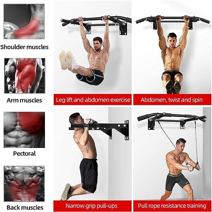 Wall Mounted Pull Up Bar – Drill Installation, Home Gym Equipment for Indoor Fitness, Chin-Up Bar for Strength Training, Spine Stretching & Inverted Workouts
