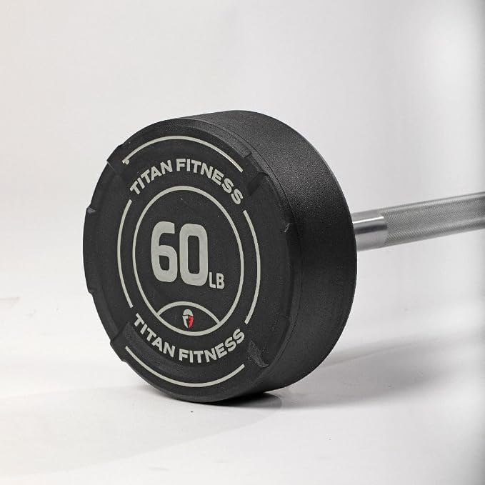 Titan Fitness Rubber Curl Fixed Barbells, Pre-Loaded Weight Bar for Strength Training & Weightlifting
