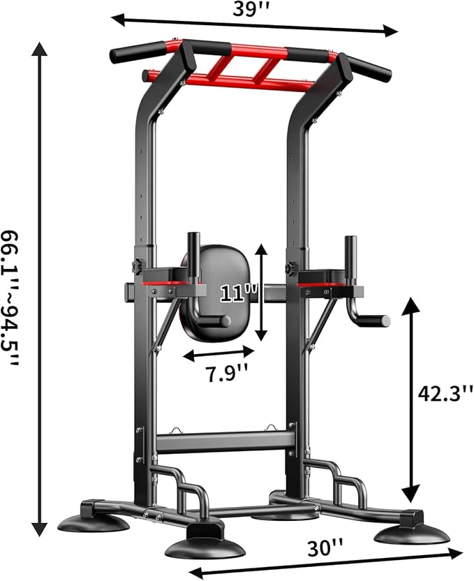 SogesHome Pull Up Bar and Dip Station Adjustable Home Gym Fitness Equipment | Multifunctional Heavy Duty Power Tower 330LB Capacity, Free Standing Strength Training Exercise Machine for Full Body Workout
