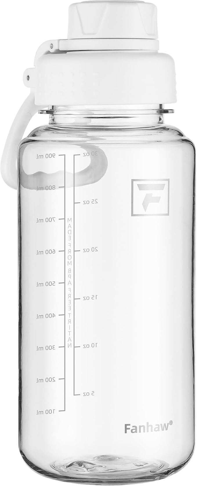 Fanhaw 32 oz Clear BPA-Free Tritan Water Bottle with Fast-Flow Spout Lid, BPA-Free & Leak-Proof Wide-Mouth Reusable Bottle for Gym, School & Office, Back to School Essentials (Clear&White)