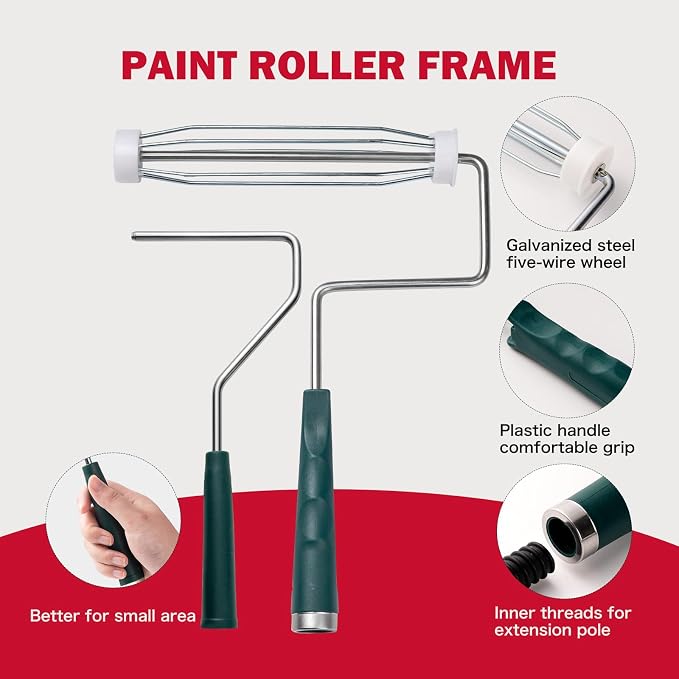 Mister Rui 20-Piece Paint Roller Kit, 9 Inch and 4 Inch Microfiber Roller Set with Paint Tray, Liners, Brushes, Drop Cloth and Tape for Walls, Ceilings, Trim and Home Painting