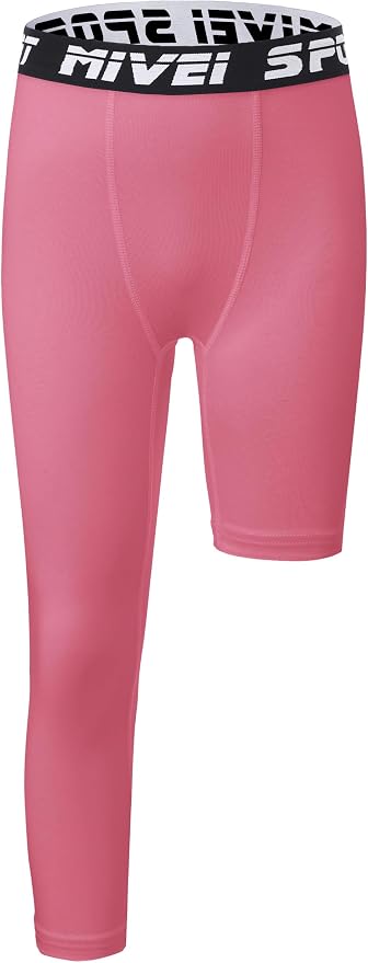 MIVEI One Leg Compression Tights Youth Boys Basketball Leg Sleeve | Kids Compression Pants Girls' Single Leg Tights 3/4 Leggings for Baseball Softball Soccer Running Football, Sports Base Layer