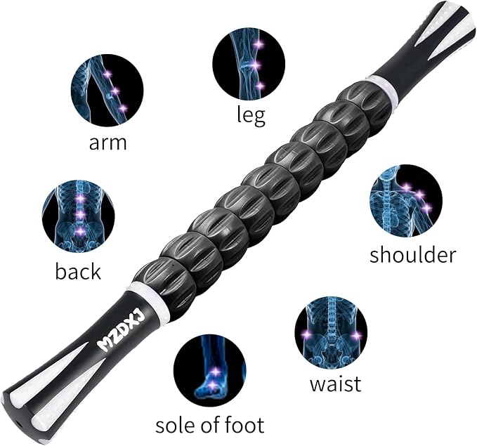 Muscle Roller Massage Roller Stick- Deep Tissue Fascia Blaster for Myofascial Pain Relief, Lymphatic Drainage & Body Sculpting, Handheld Physical Therapy & Recovery Tool (White Black)