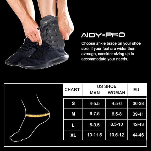 AIDY-PRO Lace Up Ankle Brace with Metal Side Stabilizers, Adjustable Lace-Up Ankle Braces for Men and Women Sprained Foot Support Brace for Posterior Tibial Tendonitis Achilles Tendon Injury L
