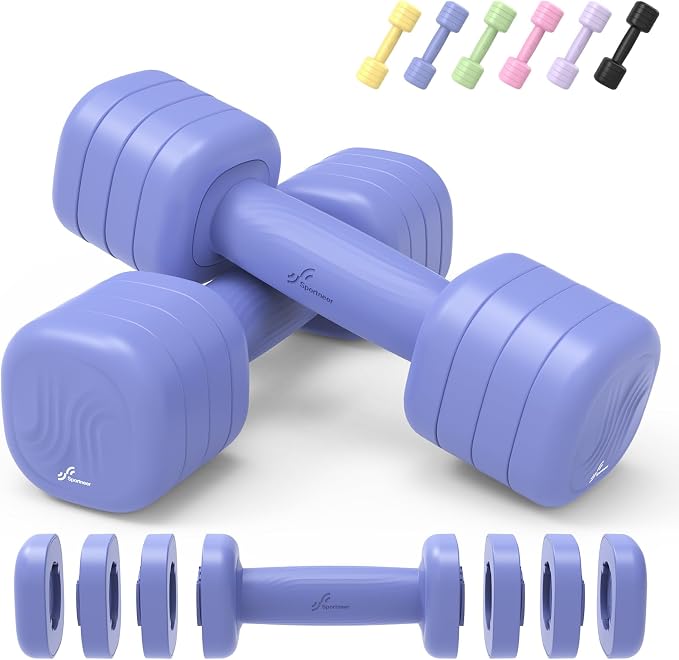 Adjustable Dumbbell Set of 2: Sportneer 4 in 1 Free Weights Dumbbells Set for Women, Hand Weights for Women at Home, Available in 5 lb × 2 and 10 lb × 2 Sets with Soft Rubber Handle for Home Gym Exercise Training