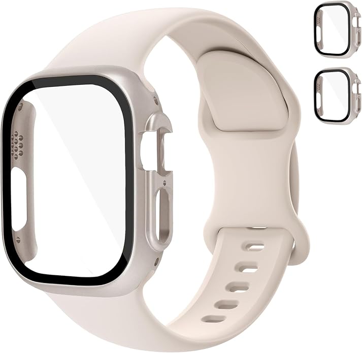 Sport Band and Case for Apple Watch Band 40mm 44mm 46mm 42mm 41mm 45mm 38mm iWatch Bands for Women/Men,Silicone Waterproof Strap with Cover Combo for Apple Watch Series 11 10 9 8 7 6 5 4 SE Ultra/2 3