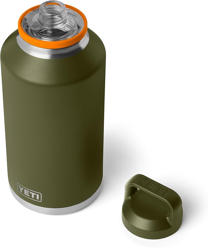 YETI Rambler 64 oz Bottle, Vacuum Insulated, Leakproof, Stainless Steel with Chug Cap, Olive/King Crab Orange