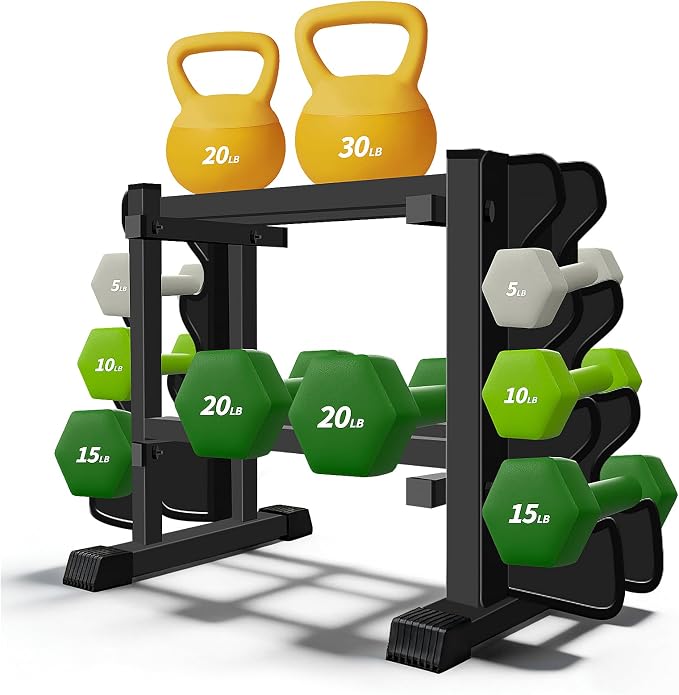 Heavy Duty Dumbbell Rack, 2-Side Extension Holder for Home Gym Storage Rack | Adjustable Width, Large Weight Capacity, Sturdy Steel Stand Only, for Dumbbells & Kettlebells Home Gym Storage Rack