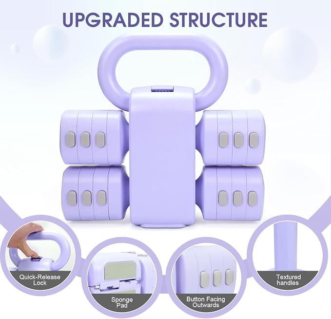 Adjustable 2-in-1 Convertible Kettlebell & Dumbbells Set, 4 in 1 Free Weights Dumbbell Set of 2, Each 2.2 3.3 4.4 5.5lb Quick Change Women Dumbbell Set for Home Exercise Training